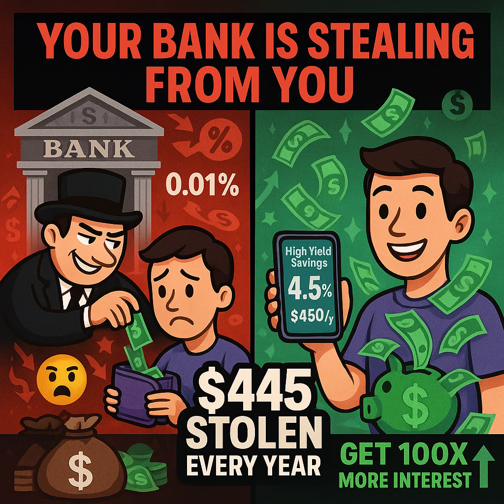 High yield savings account pays 100x more than regular savings. Learn why banks steal your money and where to get 4-5% interest instead.