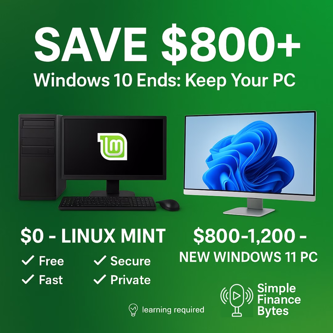 Windows 10 ends October 2025. Save $800+ by keeping your PC with Linux Mint instead of buying new. Free, secure, and works on older hardware.