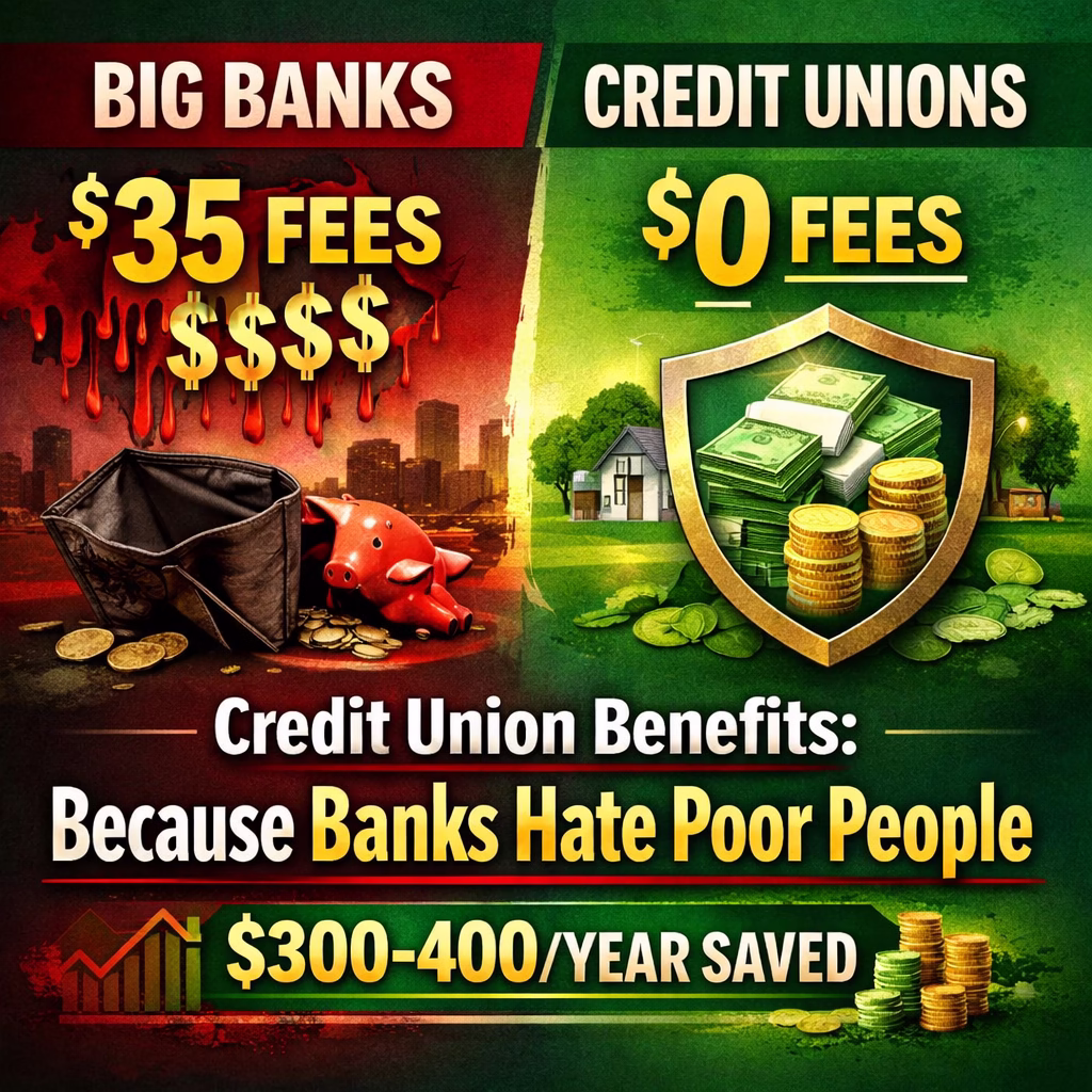 Credit union benefits save you $300-400/year by eliminating predatory bank fees. Better rates, zero maintenance fees, actual service.