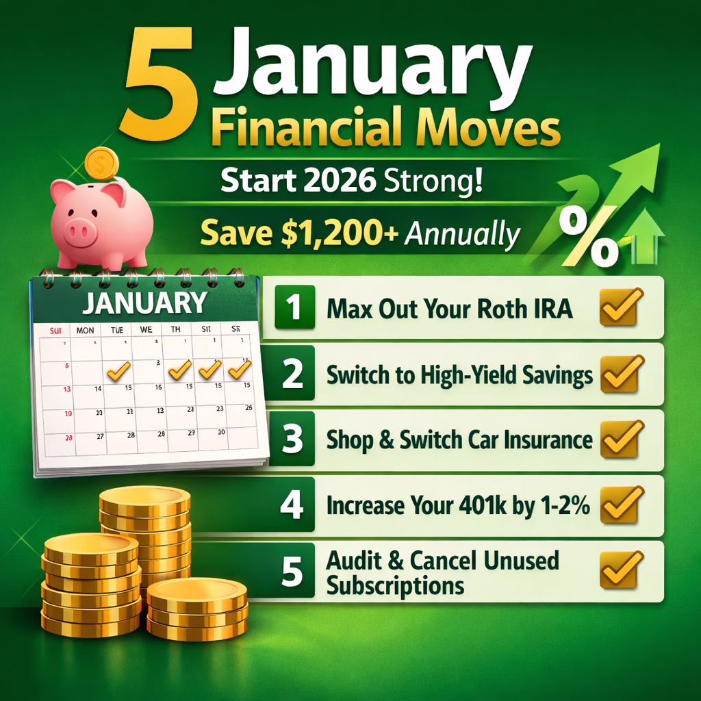 January financial moves set up wealth building for the entire year. Learn 5 simple actions that save $1,200+ annually and maximize growth.