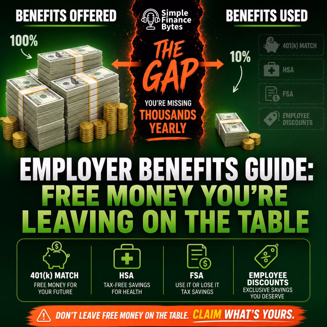 Employer benefits guide reveals free money: 401k match, HSA triple tax advantage, FSA tax savings, discounts. Most employees miss thousands yearly.