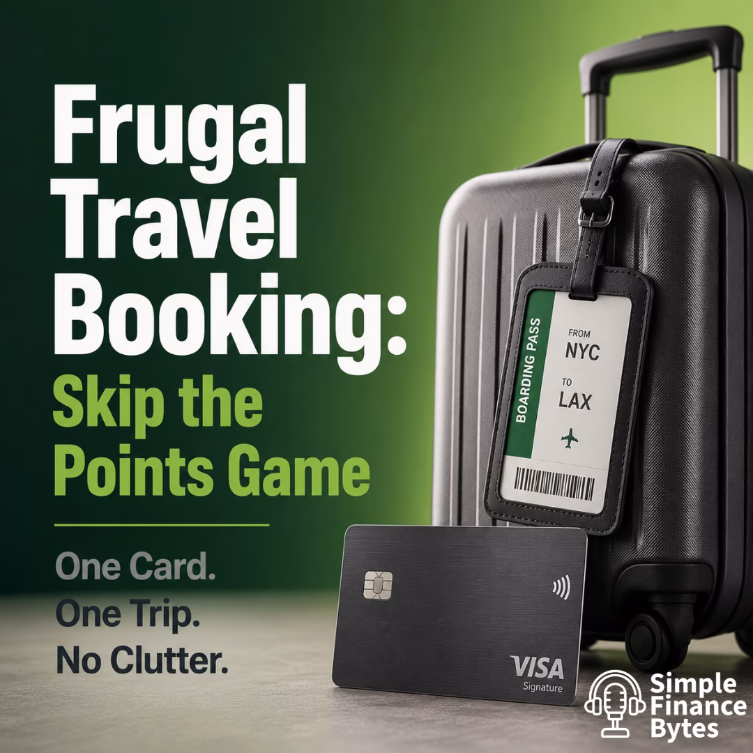 Frugal travel booking skips points and miles. Use one cash back card and a few trusted portals to book any trip for less - simple.