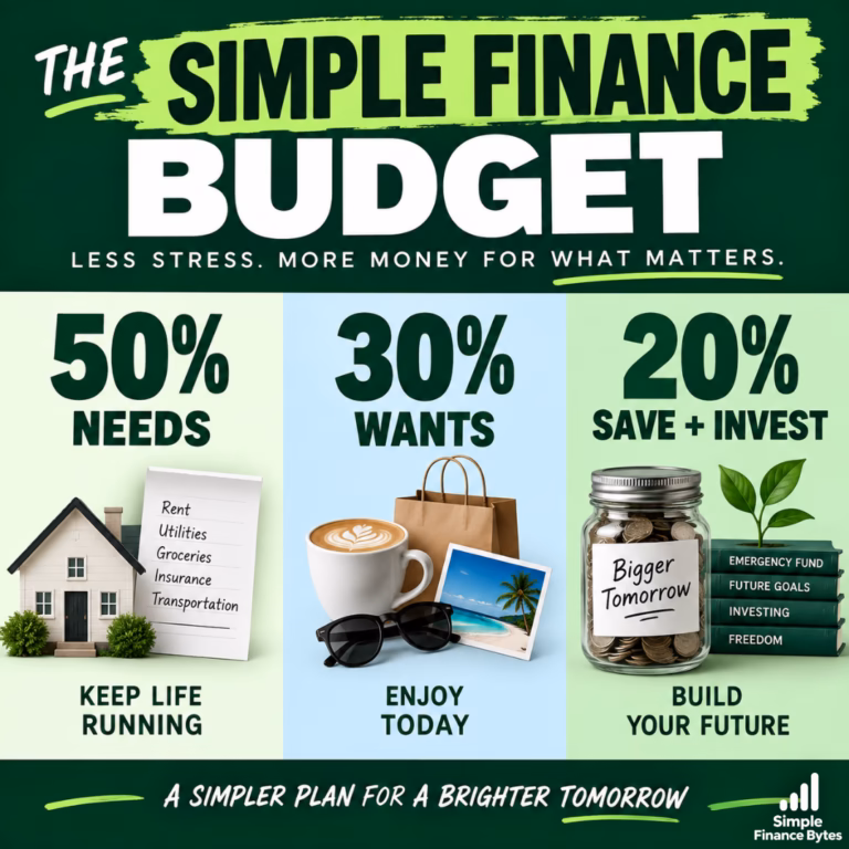 Learn the Simple Finance Budget: 50% for needs, 30% for wants, and 20% for savings and investing. One clear 50/30/20 rule that's easy.