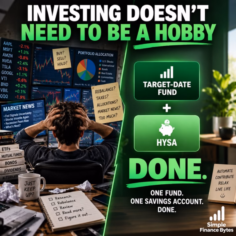 Set it and forget it investing can be simple: use a low-cost target-date fund for long-term growth and keep about 10% in a competitive HYSA.